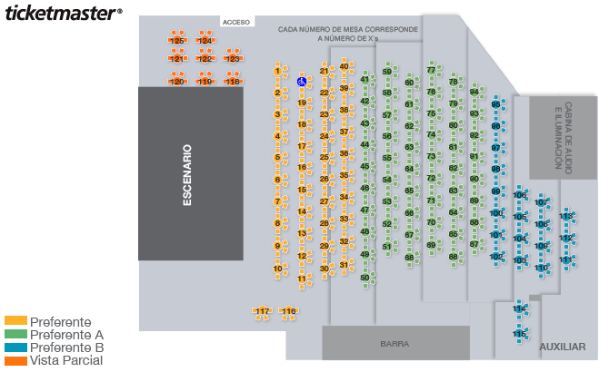 Venue seating chart for Paco de María for reference only