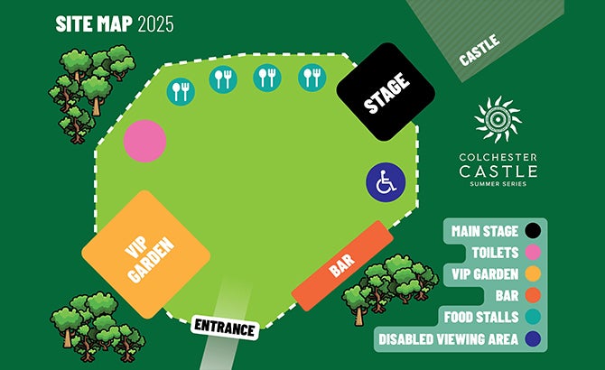 Venue seating chart for Colchester Castle Summer Series for reference only